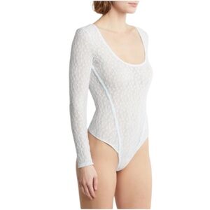 Sheer Romantic Sensual Elodie Bruno Scoop‎ Neck Lace Bodysuit Sz Small